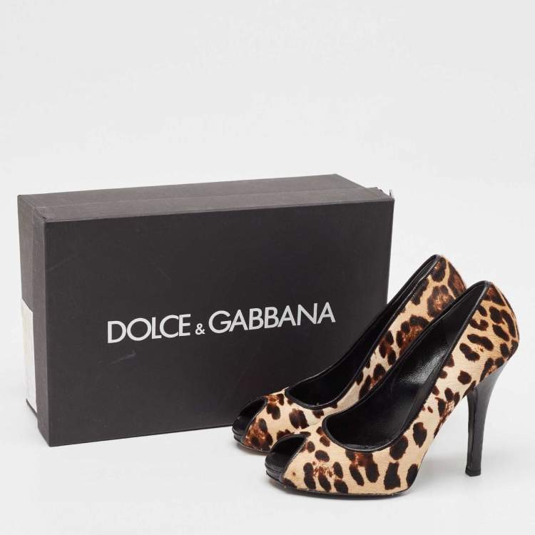 Pre Owned Dolce & Gabbana Brown/Beige Calf Hair and Suede Peep Toe Pumps Size 38.5