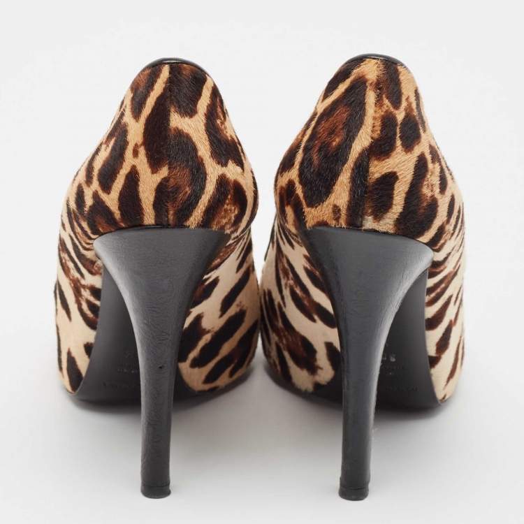 Pre Owned Dolce & Gabbana Brown/Beige Calf Hair and Suede Peep Toe Pumps Size 38.5