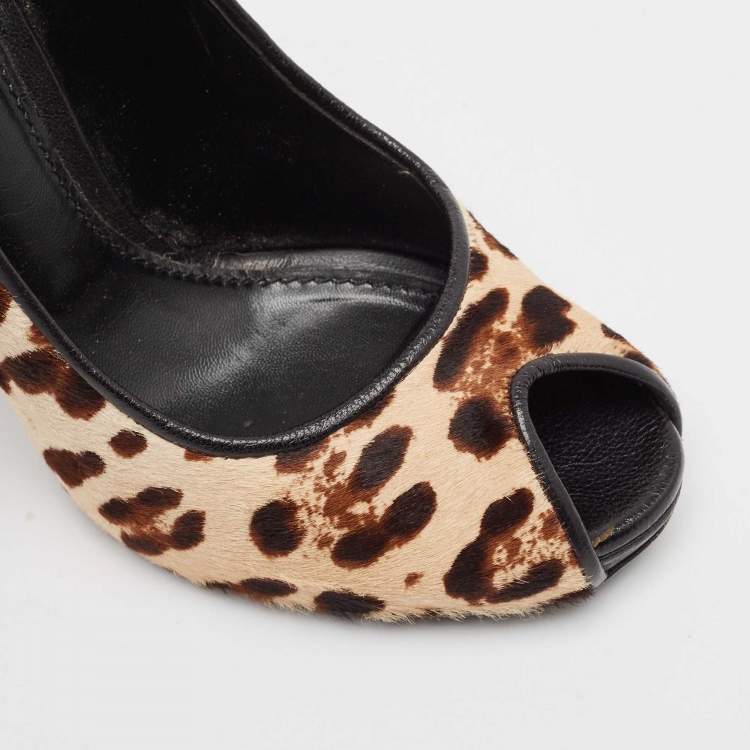Pre Owned Dolce & Gabbana Brown/Beige Calf Hair and Suede Peep Toe Pumps Size 38.5