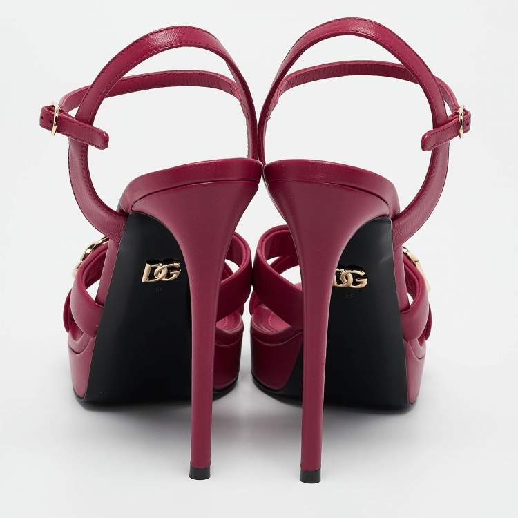 Pre Owned Dolce & Gabbana Purple Leather Olimpya  Crisscross Platform Sandals