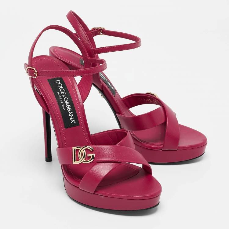 Pre Owned Dolce & Gabbana Purple Leather Olimpya  Crisscross Platform Sandals