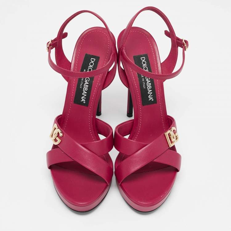 Pre Owned Dolce & Gabbana Purple Leather Olimpya  Crisscross Platform Sandals