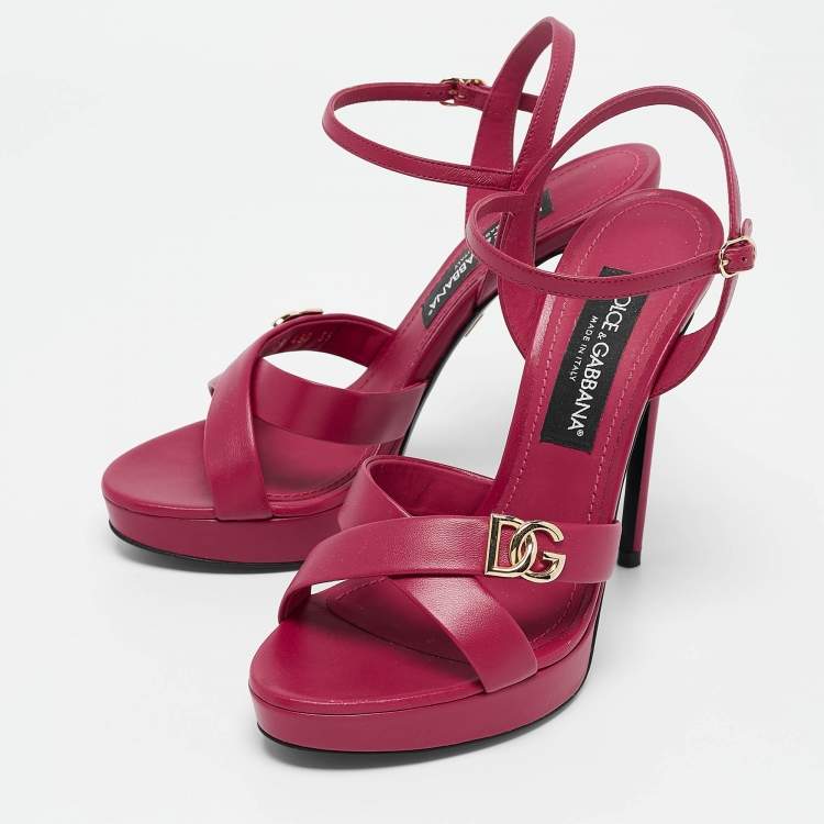 Pre Owned Dolce & Gabbana Purple Leather Olimpya  Crisscross Platform Sandals