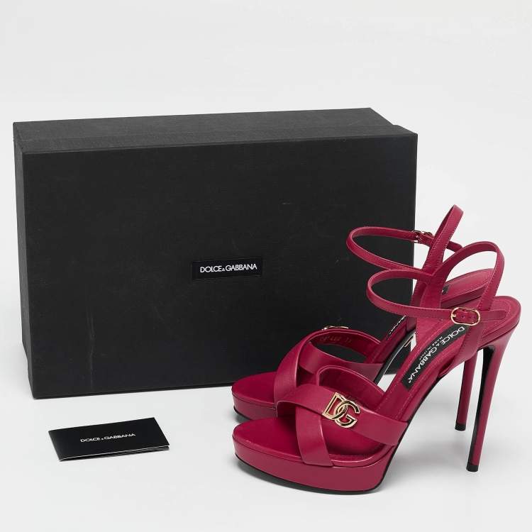Pre Owned Dolce & Gabbana Purple Leather Olimpya  Crisscross Platform Sandals