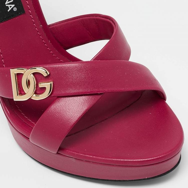 Pre Owned Dolce & Gabbana Purple Leather Olimpya  Crisscross Platform Sandals
