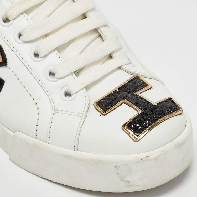 Pre Owned Dolce & Gabbana White Leather Portofino Sacred Heart Sneakers Size 35