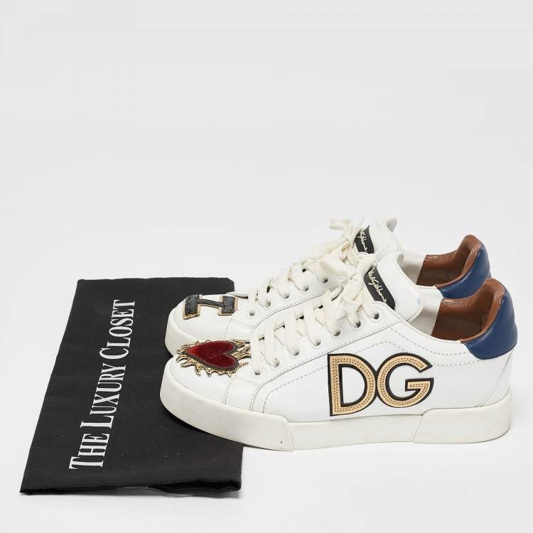 Pre Owned Dolce & Gabbana White Leather Portofino Sacred Heart Sneakers Size 35