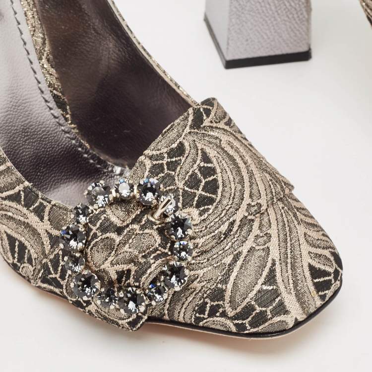 Pre Owned Dolce & Gabbana Silver/Beige Floral Jacquard Bellucci Pumps Size 37.5