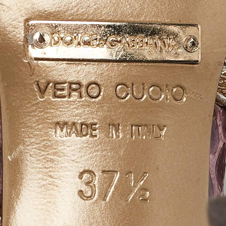 Pre Owned Dolce & Gabbana Purple/Gold Leather and Python Leather Slingback Sandals Size 37.5