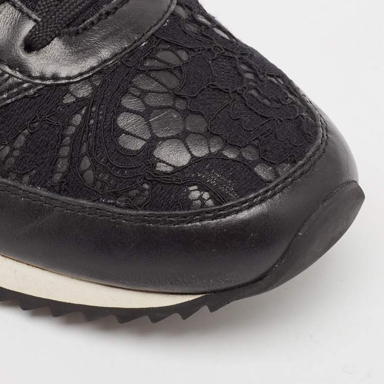 Pre Owned Dolce & Gabbana Black Lace and Leather Low Top Sneakers Size 39