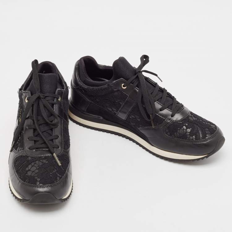Pre Owned Dolce & Gabbana Black Lace and Leather Low Top Sneakers Size 39