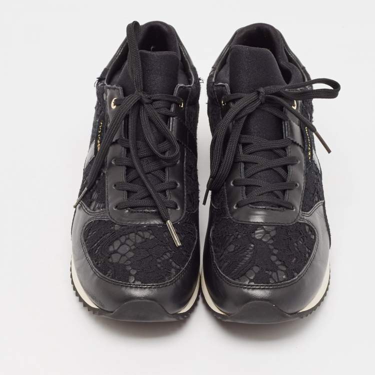 Pre Owned Dolce & Gabbana Black Lace and Leather Low Top Sneakers Size 39