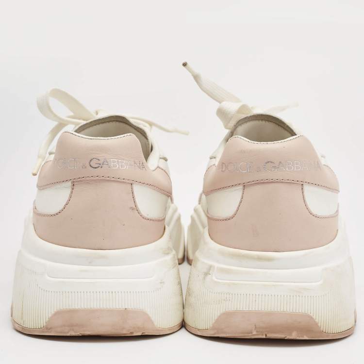 Pre Owned Dolce & Gabbana White/Blush Pink Leather Daymaster Sneakers Size 37