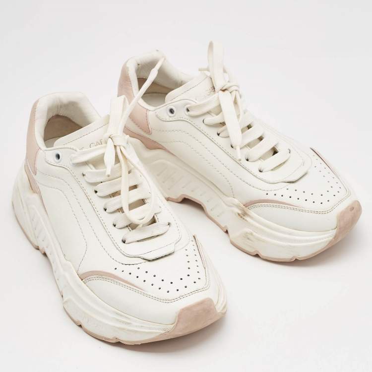 Pre Owned Dolce & Gabbana White/Blush Pink Leather Daymaster Sneakers Size 37