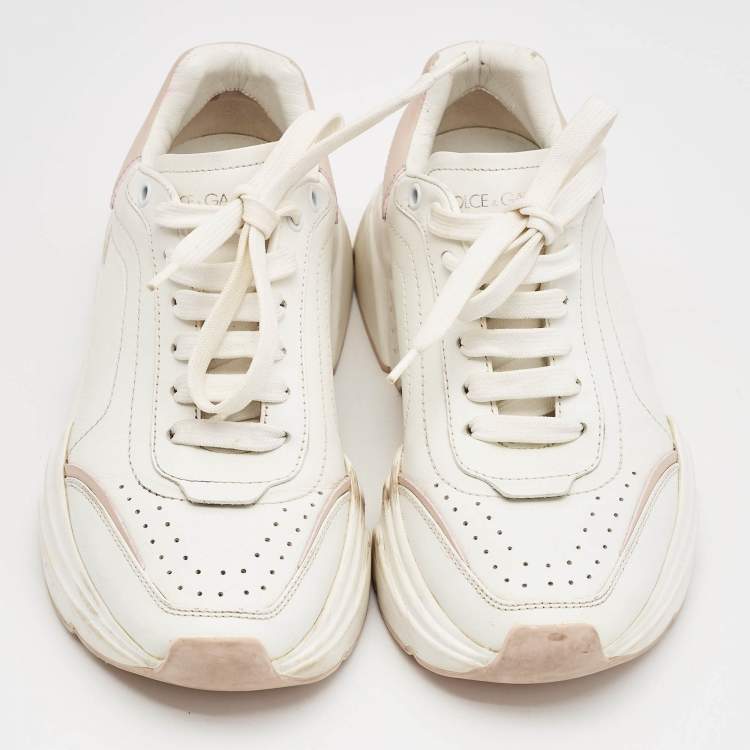 Pre Owned Dolce & Gabbana White/Blush Pink Leather Daymaster Sneakers Size 37