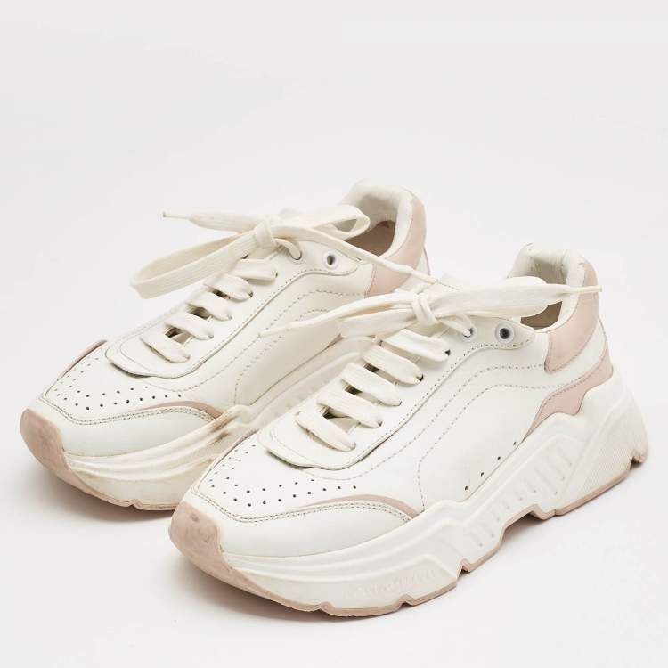 Pre Owned Dolce & Gabbana White/Blush Pink Leather Daymaster Sneakers Size 37