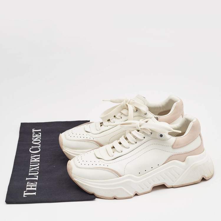Pre Owned Dolce & Gabbana White/Blush Pink Leather Daymaster Sneakers Size 37