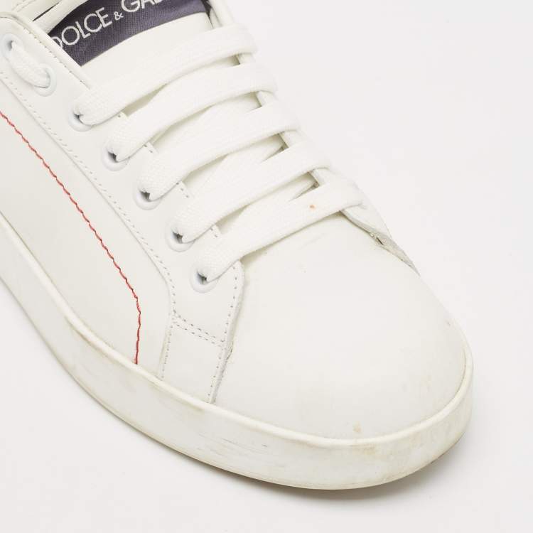 Pre Owned Dolce & Gabbana White/Navy Blue Leather Portofino Low Top Sneakers Size 37