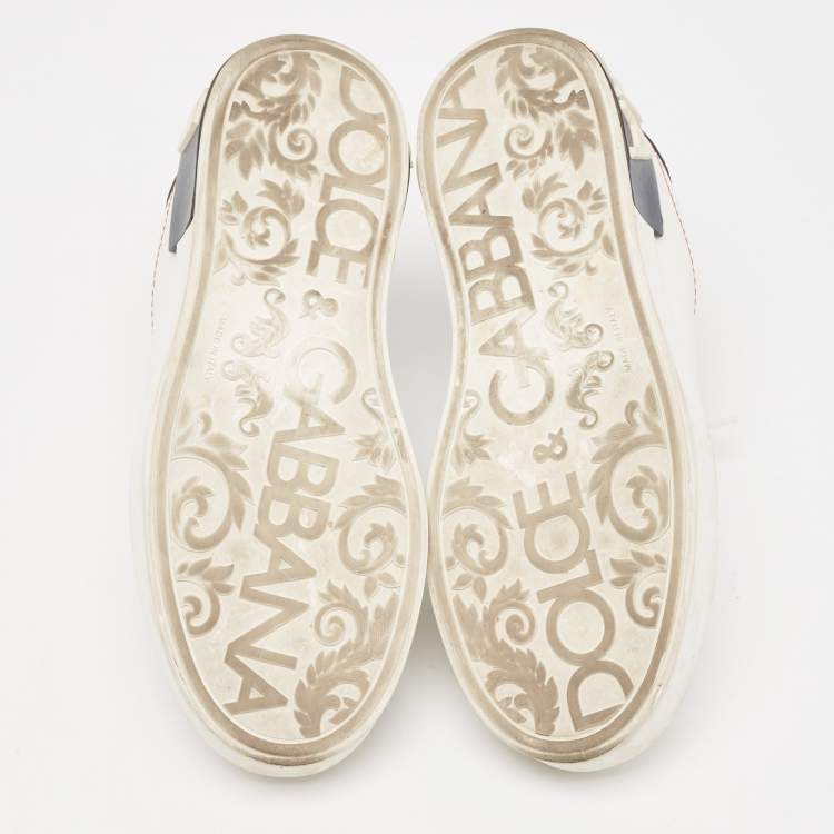 Pre Owned Dolce & Gabbana White/Navy Blue Leather Portofino Low Top Sneakers Size 37