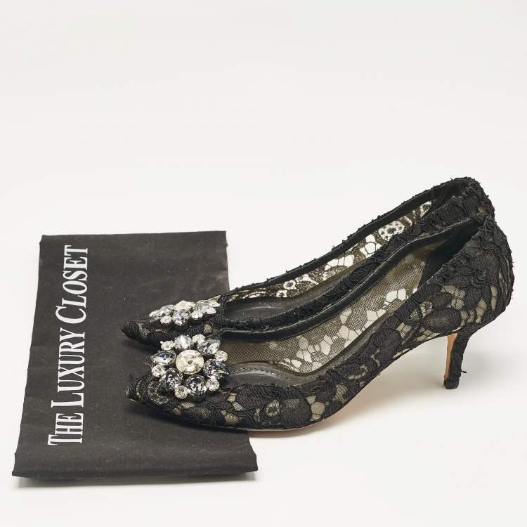 Pre Owned Dolce & Gabbana Black Lace Bellucci Pumps Size 38.5