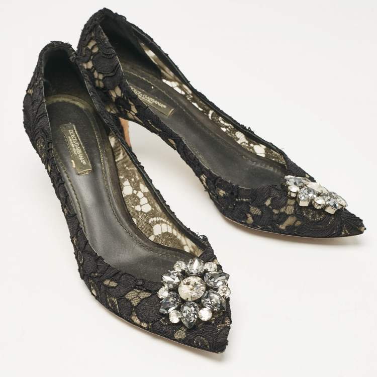 Pre Owned Dolce & Gabbana Black Lace Bellucci Pumps Size 38.5