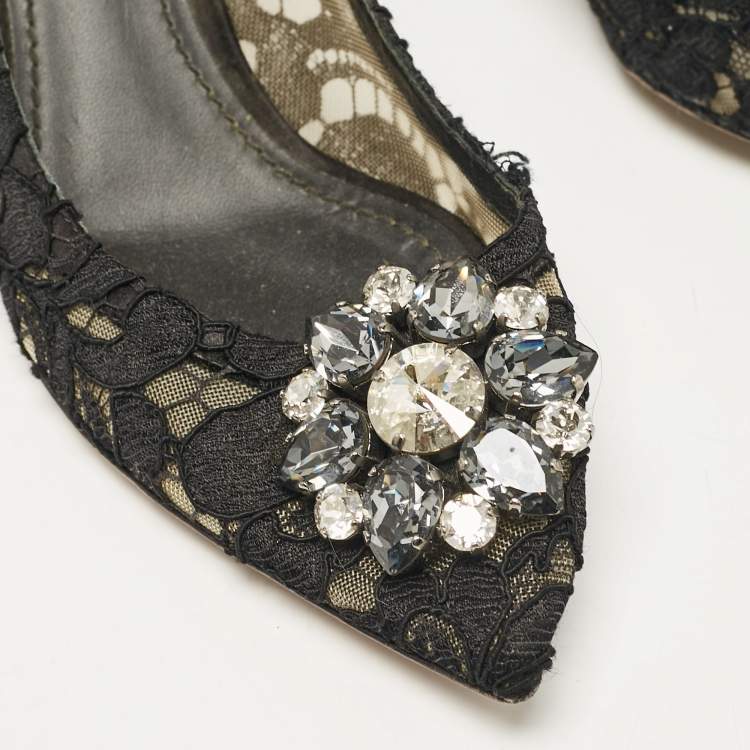 Pre Owned Dolce & Gabbana Black Lace Bellucci Pumps Size 38.5