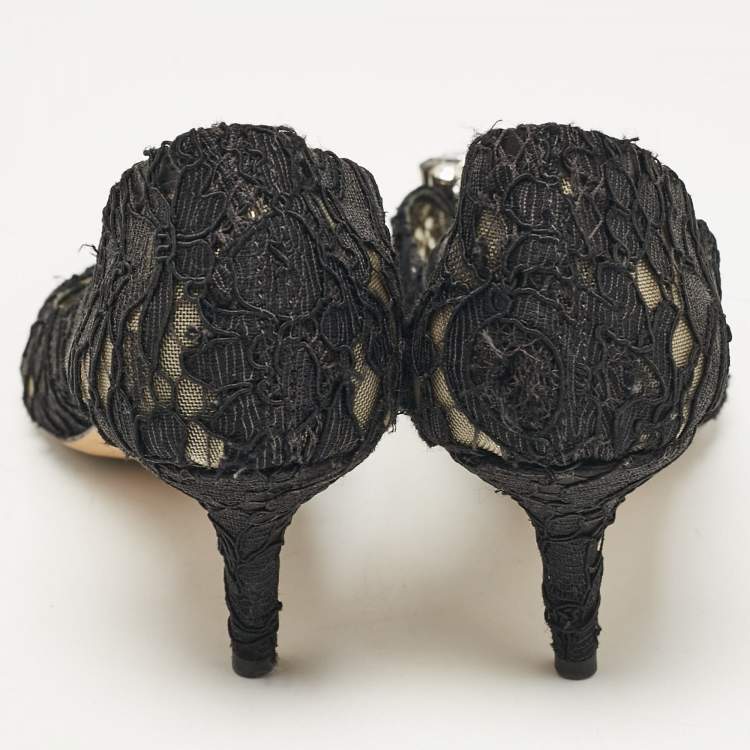 Pre Owned Dolce & Gabbana Black Lace Bellucci Pumps Size 38.5