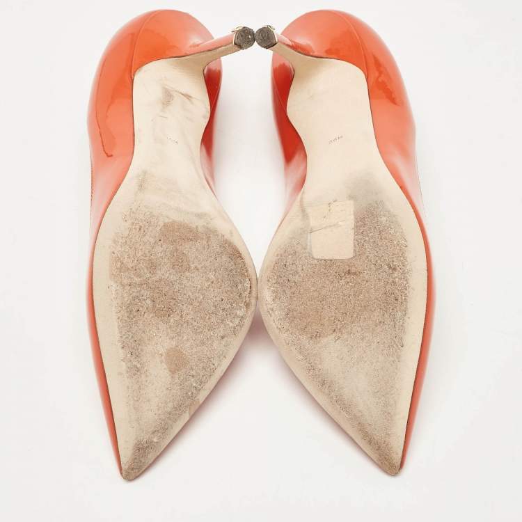 Pre Owned Dolce & Gabbana Orange Patent Leather Pointed Toe Pumps Size 36.5