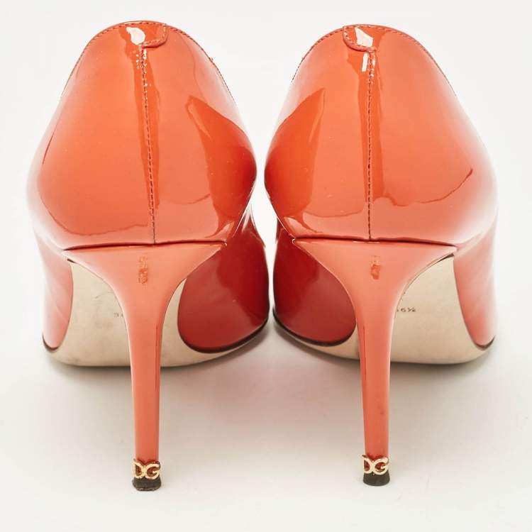 Pre Owned Dolce & Gabbana Orange Patent Leather Pointed Toe Pumps Size 36.5