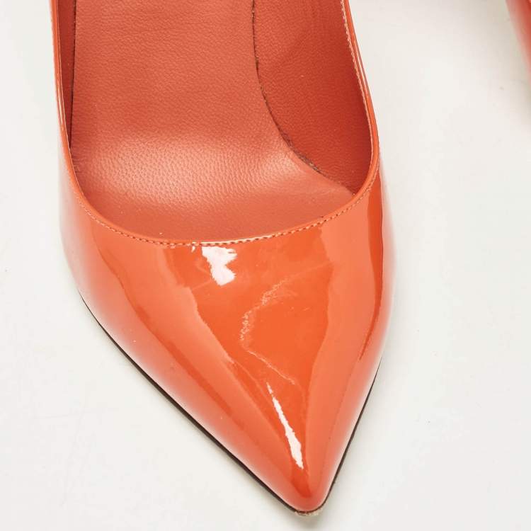 Pre Owned Dolce & Gabbana Orange Patent Leather Pointed Toe Pumps Size 36.5