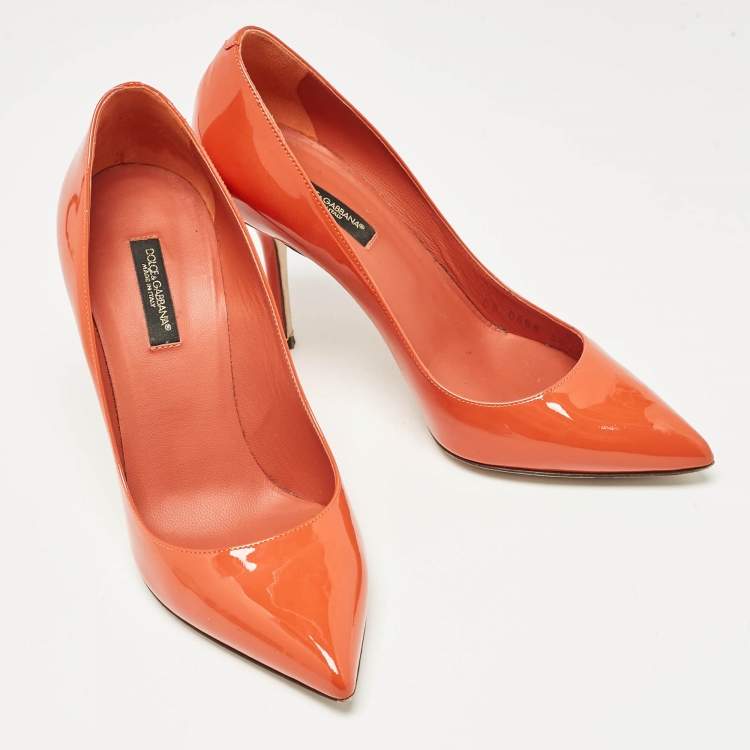 Pre Owned Dolce & Gabbana Orange Patent Leather Pointed Toe Pumps Size 36.5
