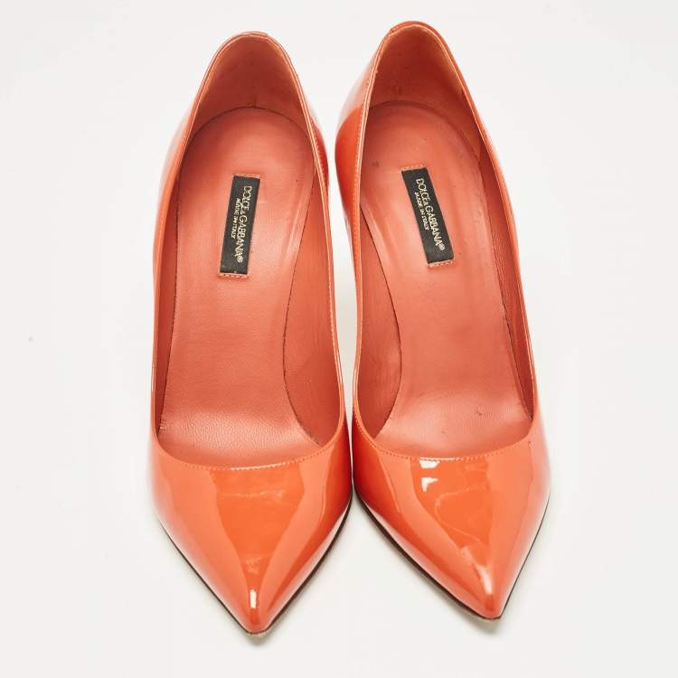 Pre Owned Dolce & Gabbana Orange Patent Leather Pointed Toe Pumps Size 36.5