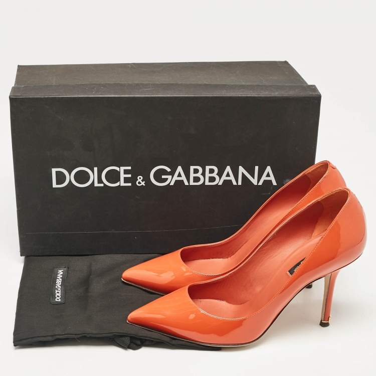 Pre Owned Dolce & Gabbana Orange Patent Leather Pointed Toe Pumps Size 36.5