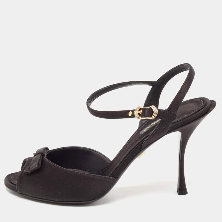 Pre Owned Dolce & Gabbana Black Satin Ankle Strap Sandals Size 39