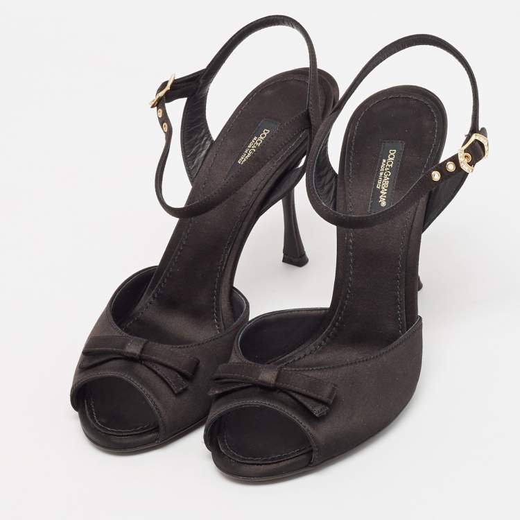 Pre Owned Dolce & Gabbana Black Satin Ankle Strap Sandals Size 39