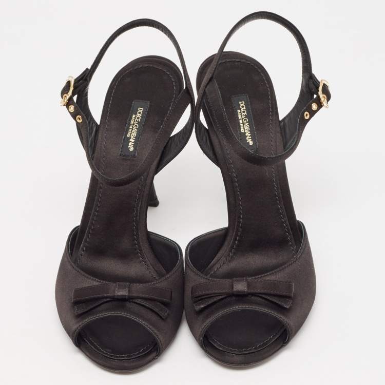Pre Owned Dolce & Gabbana Black Satin Ankle Strap Sandals Size 39