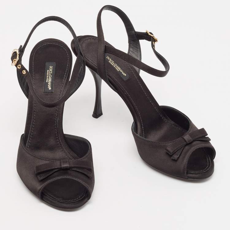 Pre Owned Dolce & Gabbana Black Satin Ankle Strap Sandals Size 39
