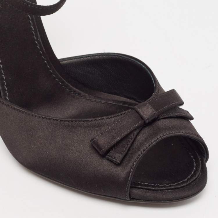 Pre Owned Dolce & Gabbana Black Satin Ankle Strap Sandals Size 39