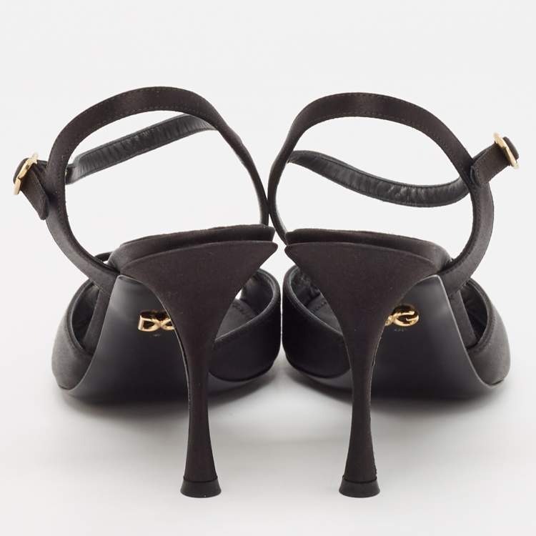 Pre Owned Dolce & Gabbana Black Satin Ankle Strap Sandals Size 39