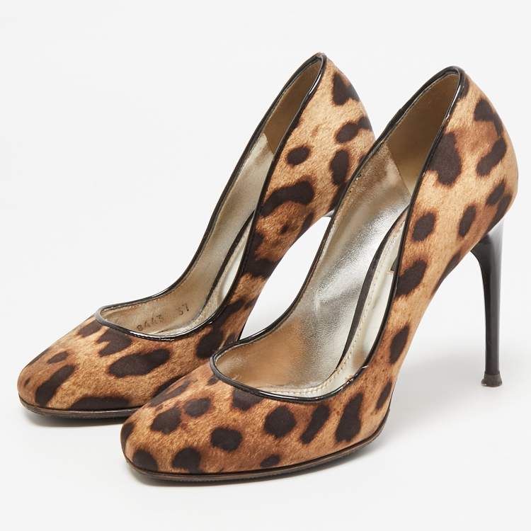 Pre Owned Dolce & Gabbana Brown/Beige Leopard Print Round Toe  Pumps Size 37