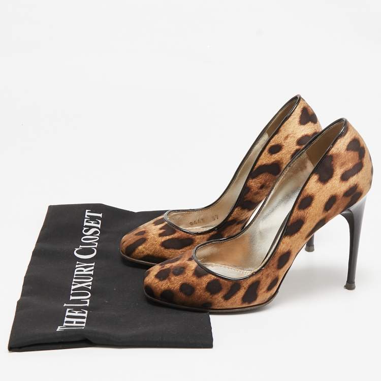 Pre Owned Dolce & Gabbana Brown/Beige Leopard Print Round Toe  Pumps Size 37