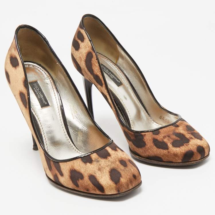 Pre Owned Dolce & Gabbana Brown/Beige Leopard Print Round Toe  Pumps Size 37