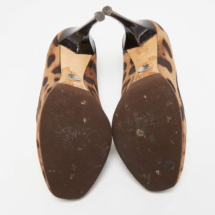Pre Owned Dolce & Gabbana Brown/Beige Leopard Print Round Toe  Pumps Size 37