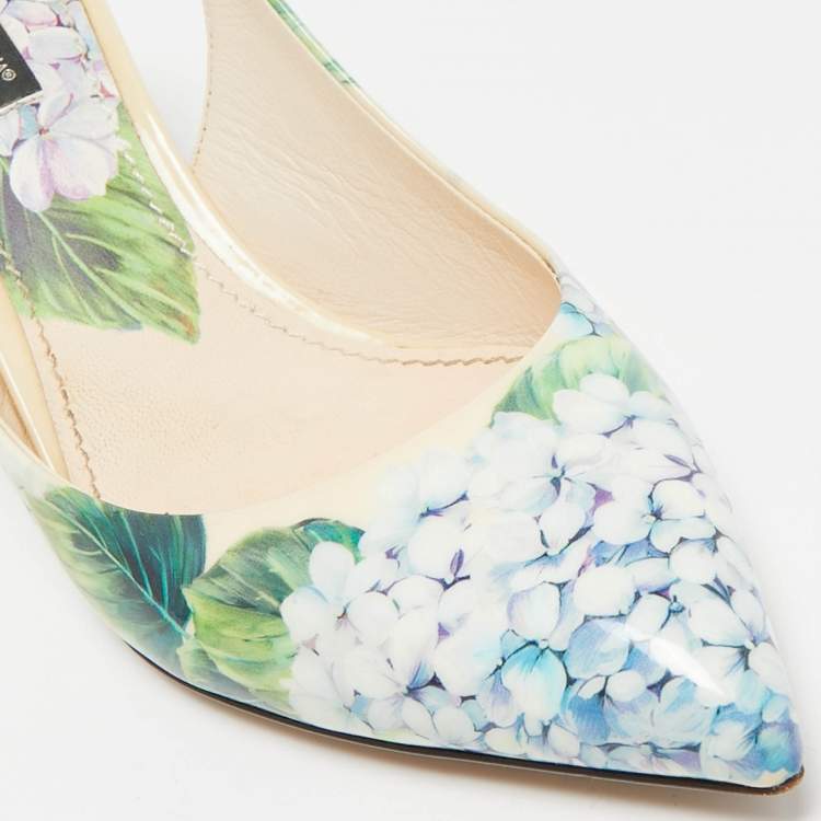 Pre Owned Dolce & Gabbana Multicolor Floral Print Patent Leather Slingback Pumps Size 38.5 