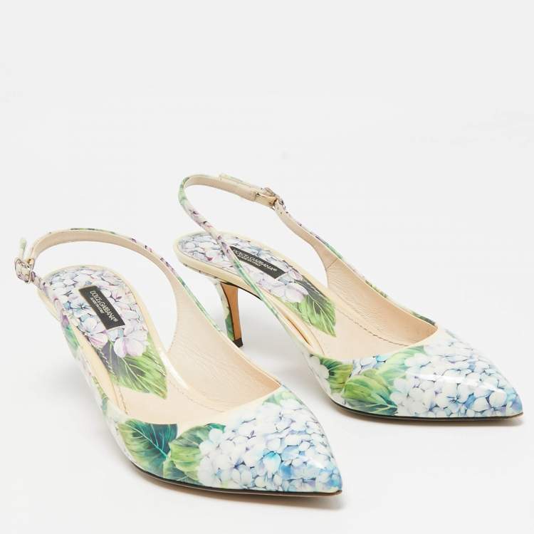 Pre Owned Dolce & Gabbana Multicolor Floral Print Patent Leather Slingback Pumps Size 38.5 