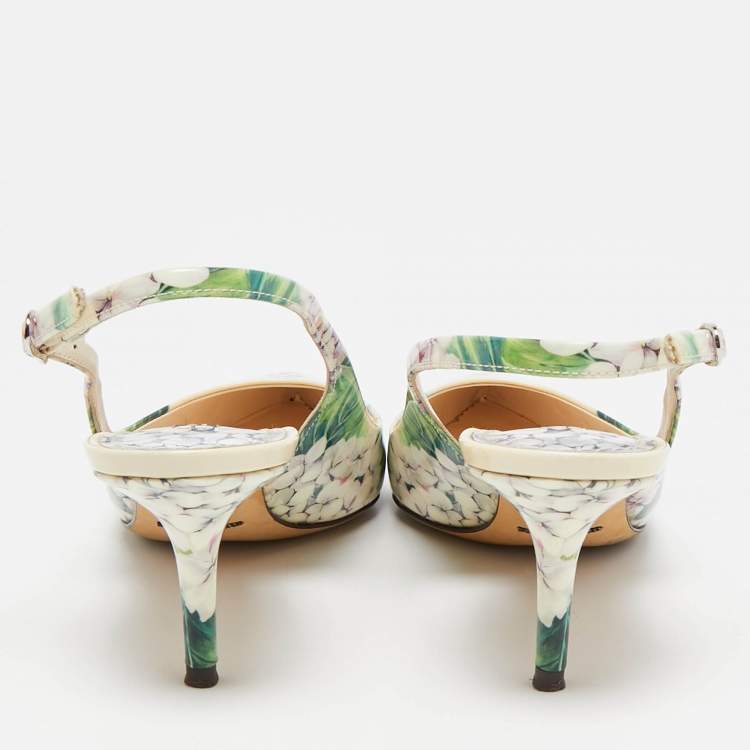 Pre Owned Dolce & Gabbana Multicolor Floral Print Patent Leather Slingback Pumps Size 38.5 