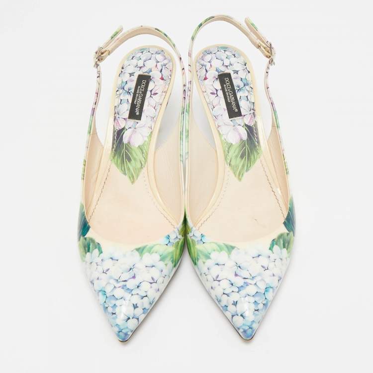 Pre Owned Dolce & Gabbana Multicolor Floral Print Patent Leather Slingback Pumps Size 38.5 