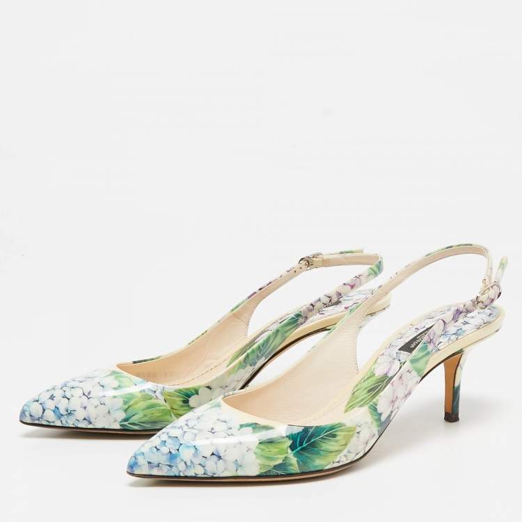 Pre Owned Dolce & Gabbana Multicolor Floral Print Patent Leather Slingback Pumps Size 38.5 