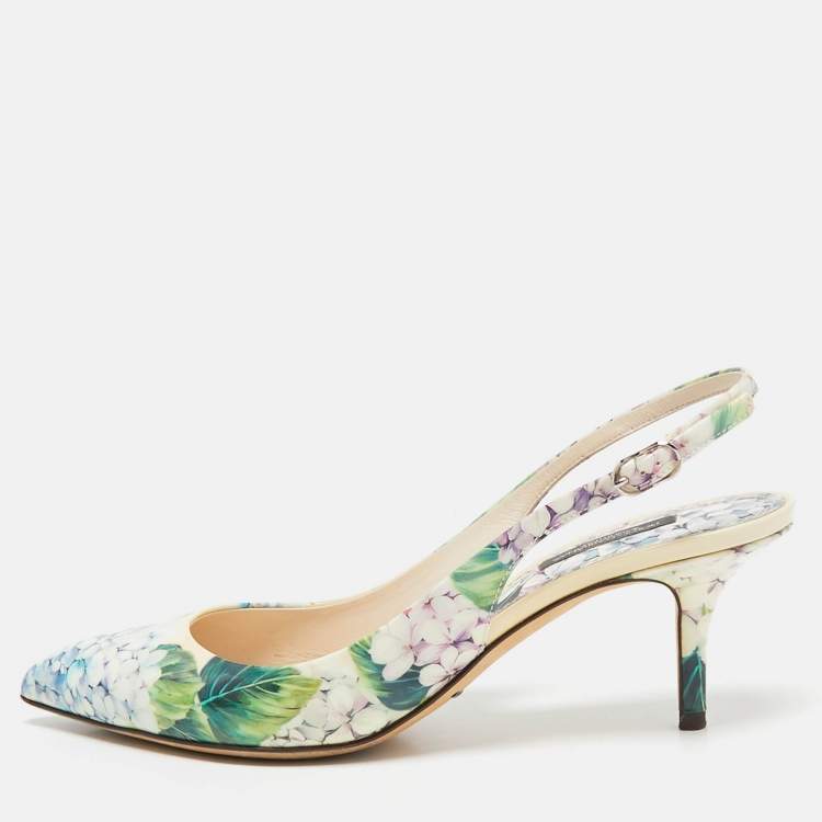 Pre Owned Dolce & Gabbana Multicolor Floral Print Patent Leather Slingback Pumps Size 38.5 