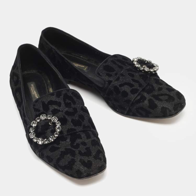 Pre Owned Dolce & Gabbana Black Brocade Fabric Jackie Smoking Slippers Size 38